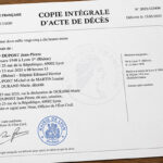 Copie intégrale d'un acte de décès français délivré par une mairie